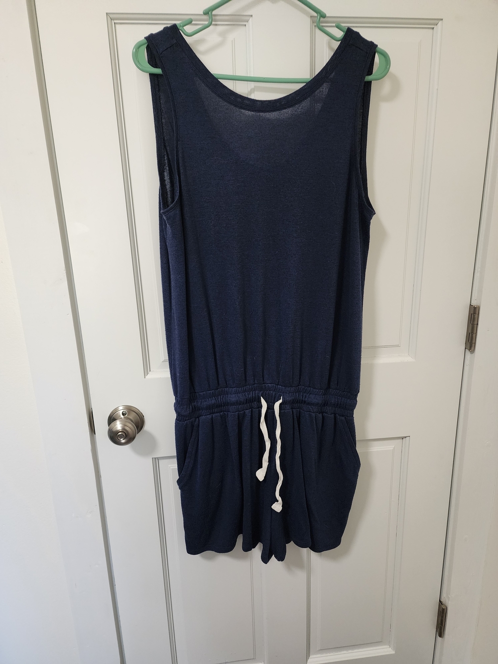 Time and Tru Navy Sleeveless Romper with White Drawstring